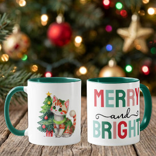 Taza Gato lindo navidad alegre y brillante