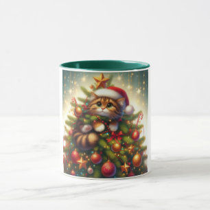 Taza Gato lindo y travieso en el árbol de Navidad