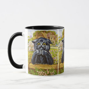 Taza Gato Louis Wain en flores con una casa en la espal