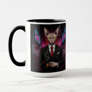 Taza Gato Mafia Sphynx en Estilo Neon Noir