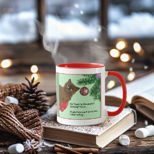 Taza Gato Marrón de Navidad Divertido Verde Lindo Humor
