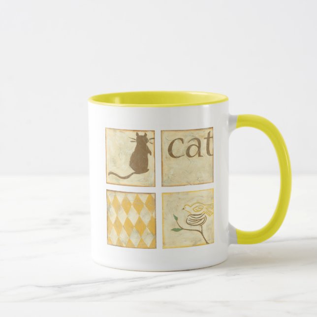 Taza Gato marrón y pájaro amarillo por Chariklia Zarris (Derecha)