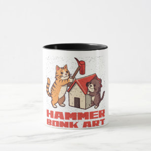 Taza Gato Martillo Bonk Meme Divertido Arte Retro Lindo
