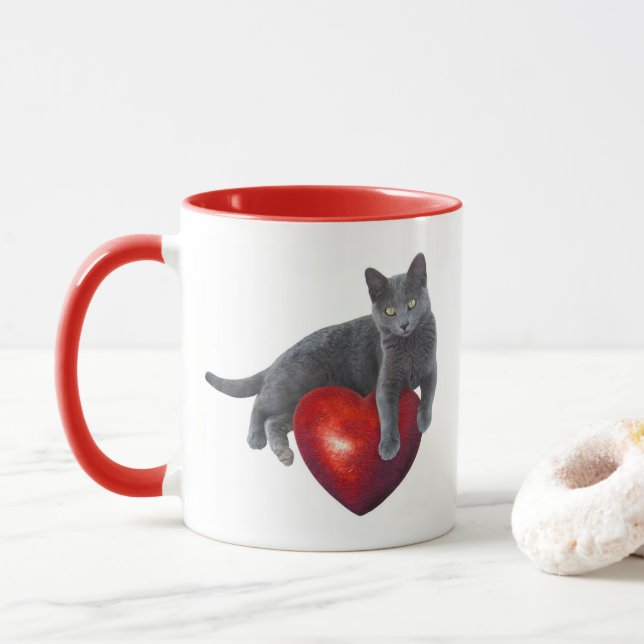 Taza Gato Mug de corazón rojo (Con donut)