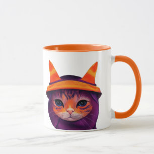 Taza Gato naranja con Gorra Brujero Halloween