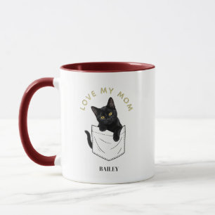 Taza Gato Negro Adorable en el Bolsillo Nombre