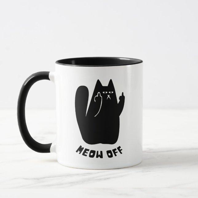Taza Gato negro apuntando al dedo medio y me dice (Izquierda)