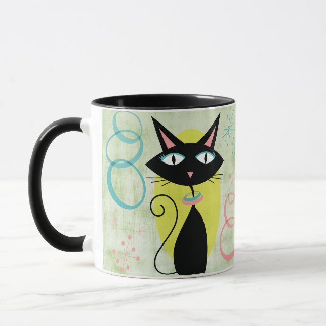 Taza Gato negro atómico moderno de mediados del siglo (Izquierda)