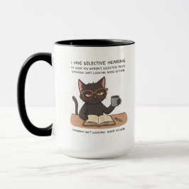 Taza Gato Negro con Audición Selectiva - Humor Sarcásti