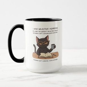 Taza Gato Negro con Audición Selectiva - Humor Sarcásti