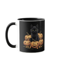 Gato negro con calabazas
