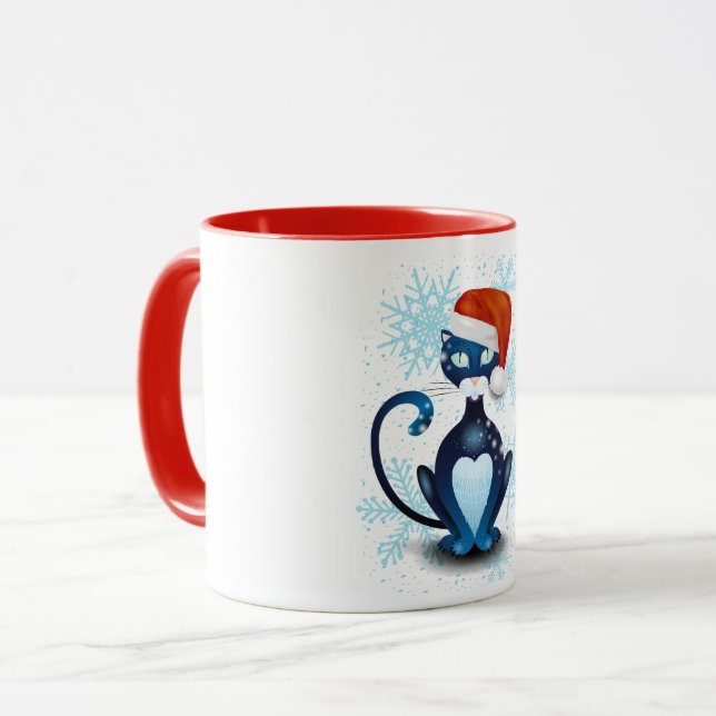 Taza Gato negro con el Gorra de Santa (Anverso izquierdo)