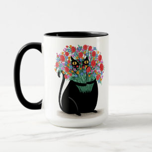 Taza Gato negro con flores