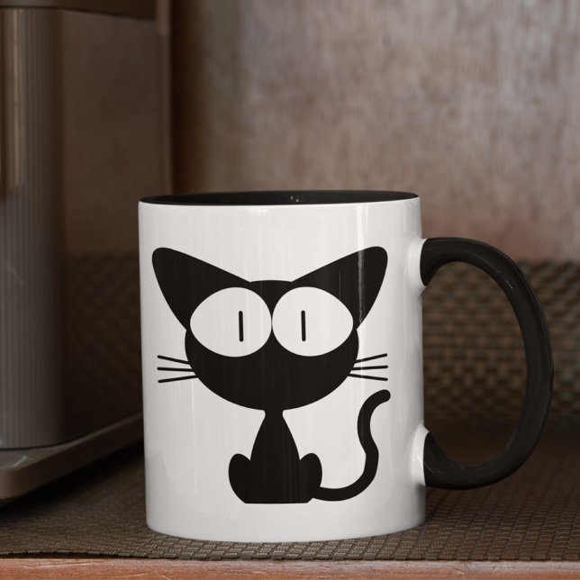 Taza Gato negro con ojos grandes, cola en el aire (Subido por el creador)