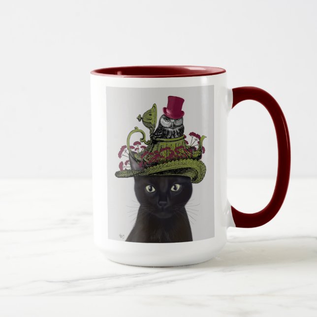 Taza Gato negro con tetera y búho (Derecha)