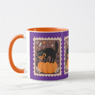 Taza Gato negro con un lazo en una calabaza de Hallowee