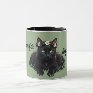 Taza Gato Negro / Corona de Flor de Zarzamora Personali