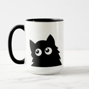 Taza Gato Negro Curioso Diseño Mínimo de Gato Lindo