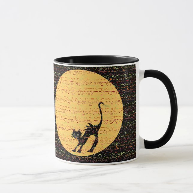 Taza Gato negro de arqueamiento y Luna Llena festivos (Derecha)