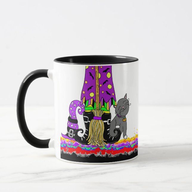 Taza Gato negro de bruja, bruja y habitación (Izquierda)