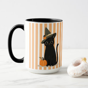 Taza Gato negro de Halloween lindo con sombrero de bruj
