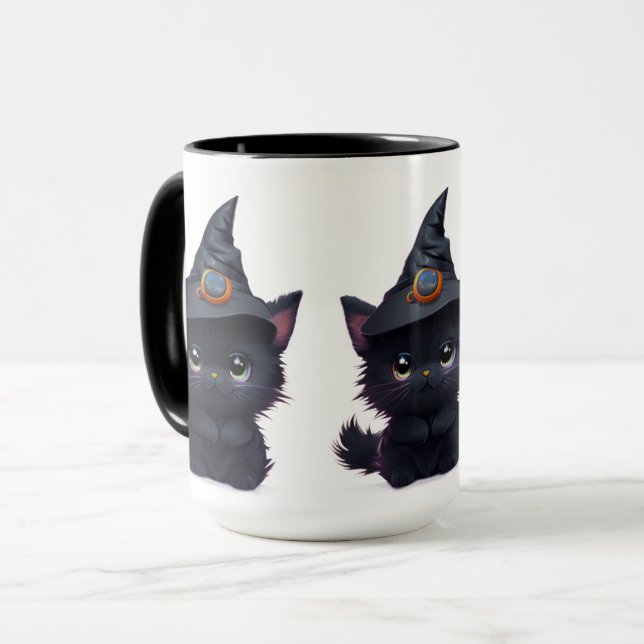 Taza Gato negro de Halloween lindo y caprichoso (Anverso izquierdo)