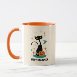 Taza Gato negro de Halloween Mid Century