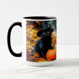 Taza Gato negro de Halloween y calabaza