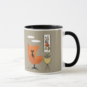 Taza Gato negro de mediados de siglo en silla de huevo 