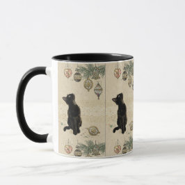 Taza Gato negro de Navidad vintage mirando los adornos