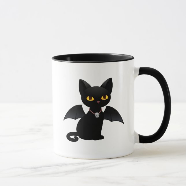 Taza Gato negro de vampiros de Halloween con alas (Derecha)