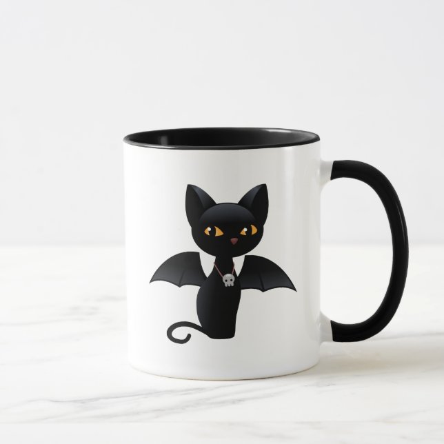 Taza Gato negro de vampiros de Halloween con alas (Derecha)