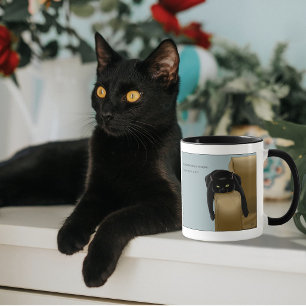Taza Gato negro descarado divertido humor cansado azul