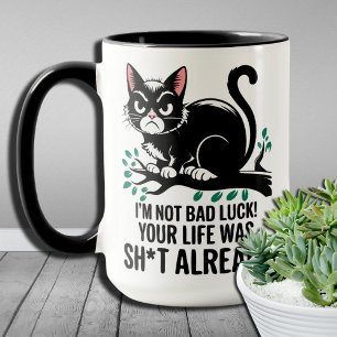 Taza Gato Negro Divertido No Traigo Mala Suerte Tu Vida
