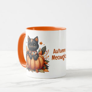 Taza Gato negro en calabaza con patrón de inclinación o