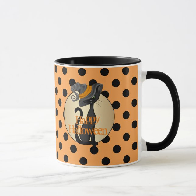 Taza Gato negro en Gorra bruja Feliz Halloween (Derecha)