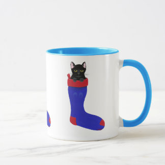 Taza Gato negro en Navidades azules revolviendo a Mug