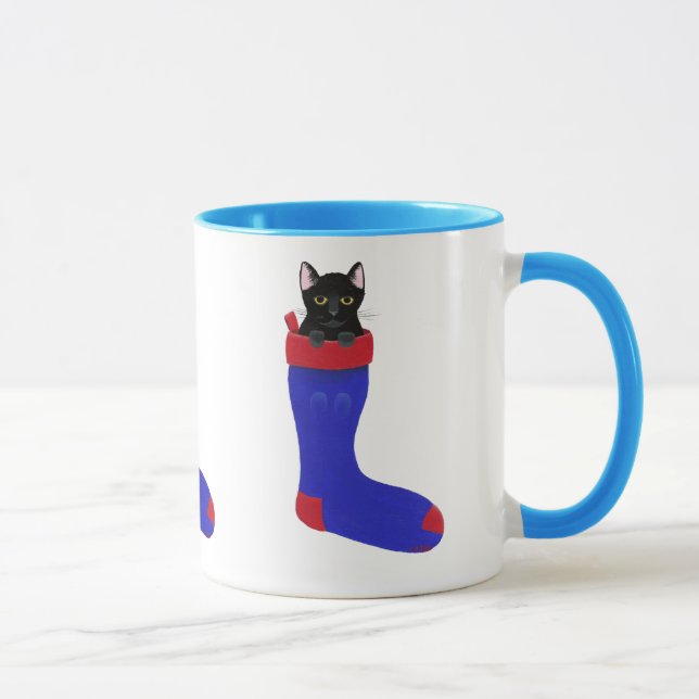 Taza Gato negro en Navidades azules revolviendo a Mug (Derecha)