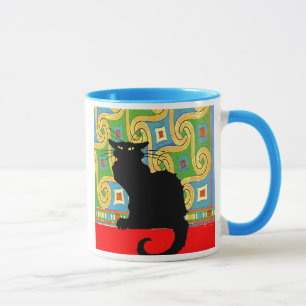 Taza Gato negro en papel tapiz abstracto, gato negro en