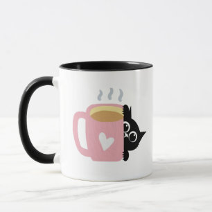 Taza Gato Negro Espiando Corazón Rosa Amante del C