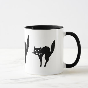 Taza gato negro gracioso con halloween dorado arqueado