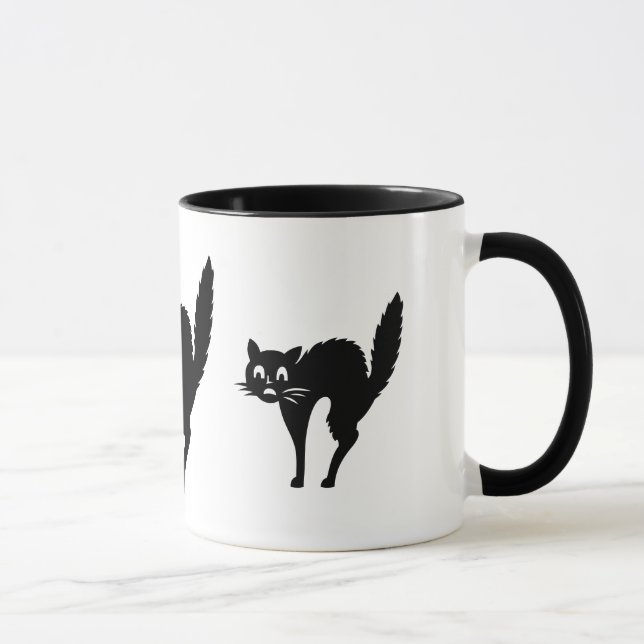 Taza gato negro gracioso con halloween dorado arqueado (Derecha)