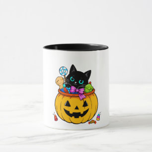 Taza Gato negro lindo en calabaza de Jack-O'-Lantern Ha