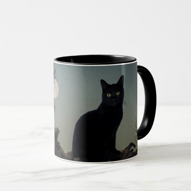 Taza Gato negro lunar sobre un árbol (Anverso derecho)