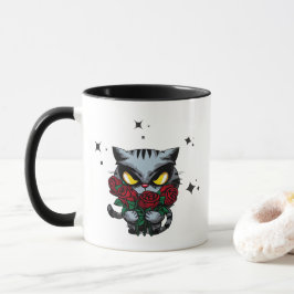Taza Gato negro malvado sostiene a Rosas Guay Estrellas