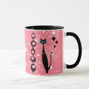Taza Gato negro MCM moderno de la era atómica retro de
