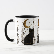 Gato negro místico creciente luna estrellas gótico