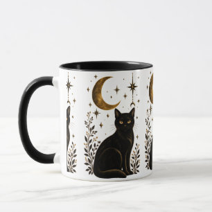 Taza Gato negro místico creciente luna estrellas gótico
