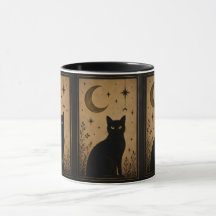 Gato negro místico luna y estrellas vintage gótico