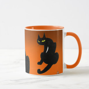 Taza GATO NEGRO NINJA Halloween naranja